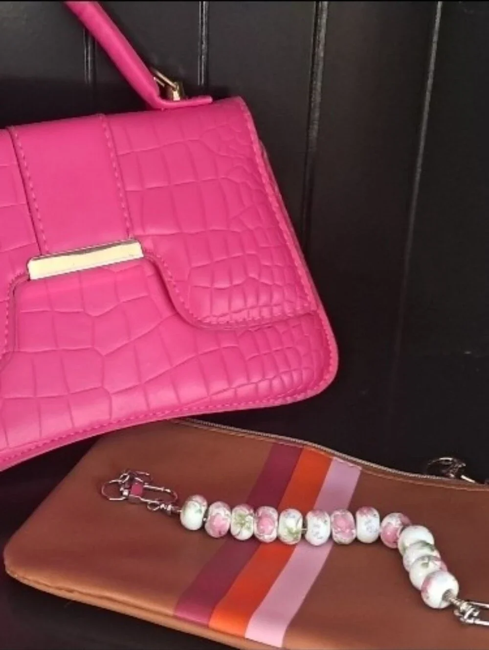 Hot Pink Croc-Embossed Top Handle Bag - Stylish Women's Purse - Picture 4 of 7